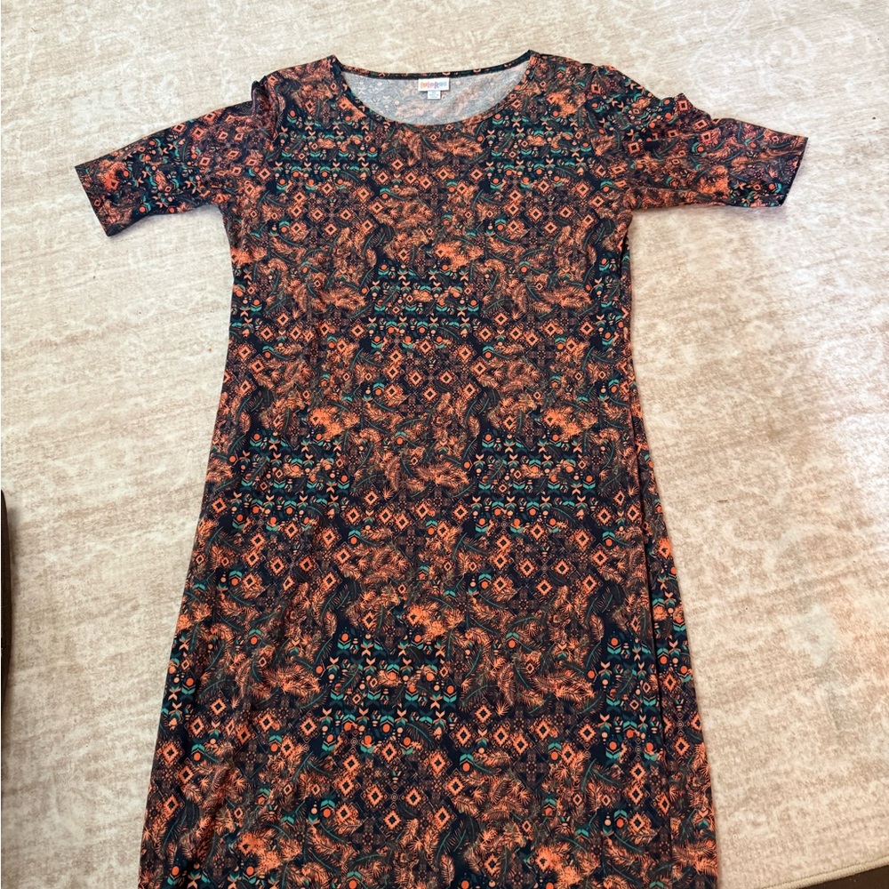LuLaRoe Orange and Black Patterned Long Sleeve Dress